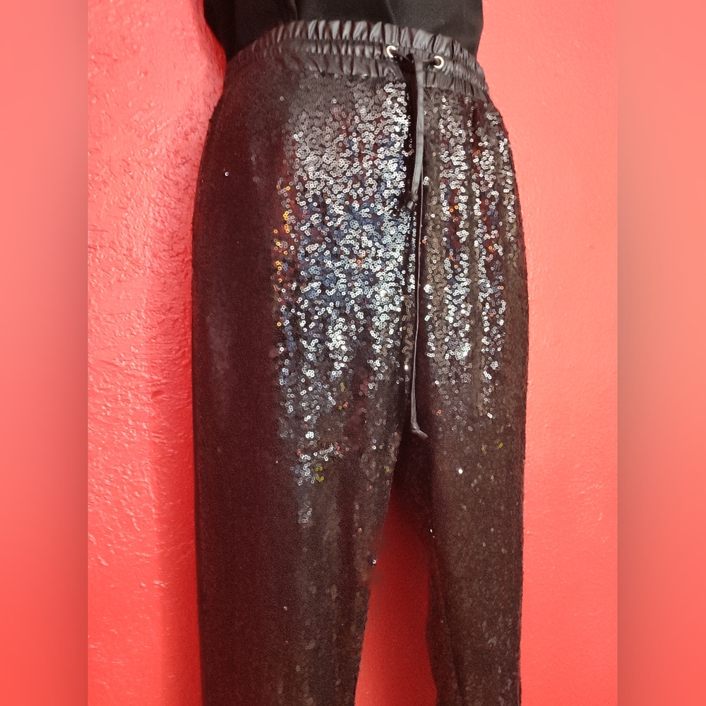 Black sequin joggers size L